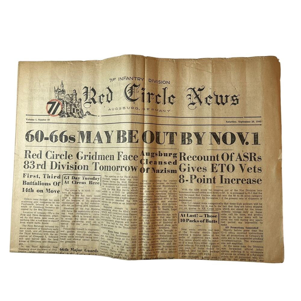 Vintage WWII Red Circle News 71st Infantry Newspaper September 29, 1945 Rare